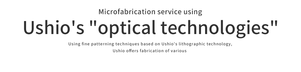 Microfabrication service using
									Ushio's optical technologies. Using fine patterning techniques based on Ushio's lithographic technology, Ushio offers fabrication of various