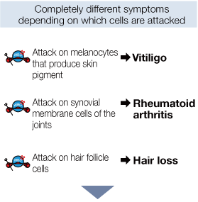 Completely different symptoms depending on which cells are attacked