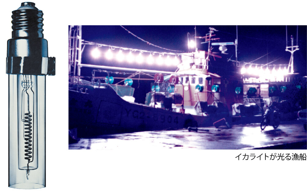 イカライトが光る漁船 ハロゲン集魚灯「イカライト」